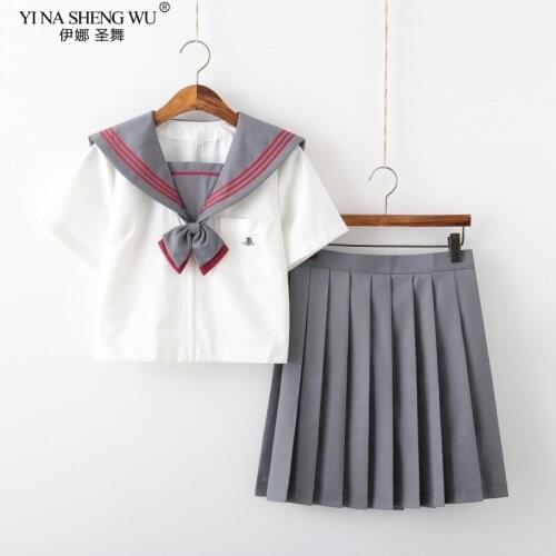 Japanese Anime High School Girls JK Uniforms Cosplay Costume Student Uniform Pleated Skirt Sailor Suit Class Fresh Gray White