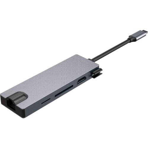 8-in-1 USB C Hub Multiport Adapter with 3 USB2.0 PD3.0 Fast Charge SD/TF HDMI-Compatible RJ45 1000M Docking Station