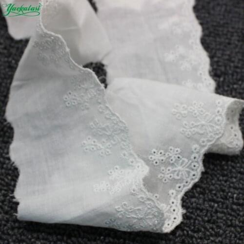 YACKALASI 10 Yds 100% Cotton Lace Eyelet Embroidered Fabrics Swiss Cotton Voile Appliqued 3D Flower Trims Diy White 6cm