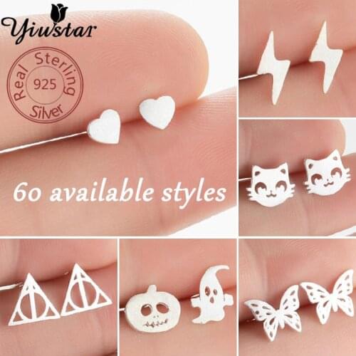 Yiustar Trendy 925 Sterling Silver Earring Heart Triangle Star Aesthetic Stud Earrings for Women Gift Piercing Jewelry Wholesale