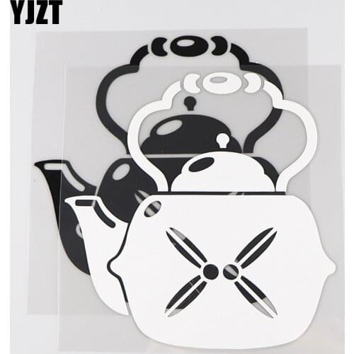 YJZT 14.9×15.4CM Cartoon Kettle Car Stickers Fun Creative Decorative Vinyl Decals Black/Silver 4D-0045