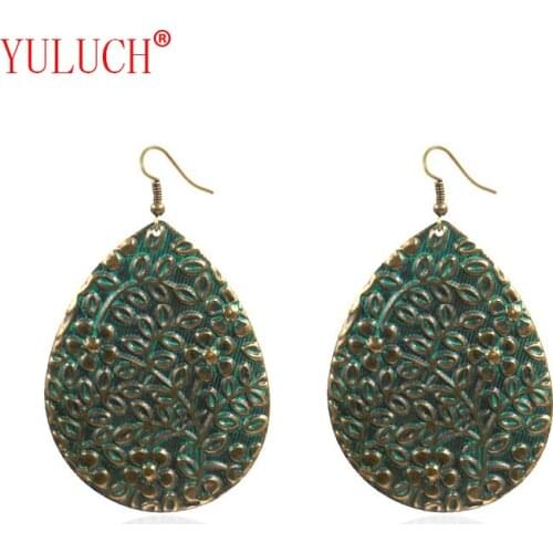 YULUCH Bohemian Super Large Water Drops Cute Small Grass Shaped Pendant Retro Women Jewelry National Zinc Alloy Earrings