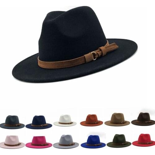 Men Women Fedoras Solid Cashmere Top Hat Jazz Hat Male Hats and Caps Retro Wool Bucket Hat Wide Brim Hat Fedora Hats for Women
