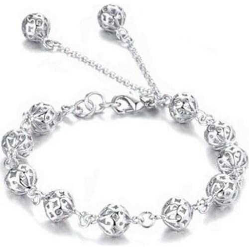 925 Sterling Silver 8mm Hollow Ball Bracelet For Women Wedding Engagement Party Fashion Jewelry