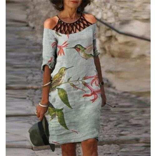 2021 New Summer Women Dresses Splice Floral Print Casual Half Sleeve O-Neck Dot Midi Large Size Loose Hollow Out Dress Vestidos