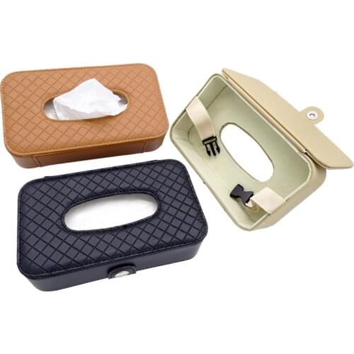 1 Pcs Car Universal PU Leather Sun Visor Hanging Tissue Box Armrest Seat Back Holder Napkin Case Black/Beige/Brown Paper Box