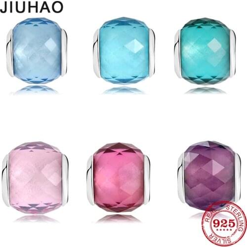 100% Authentic 925 Sterling Silver Six color sky blue pink Murano Glass Beads Fit Original European Charms Bracelet Jewelry