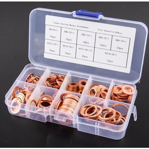 200Pcs Copper Sealing Solid Gasket Sump Plug Oil For Boat Crush Flat Seal Ring