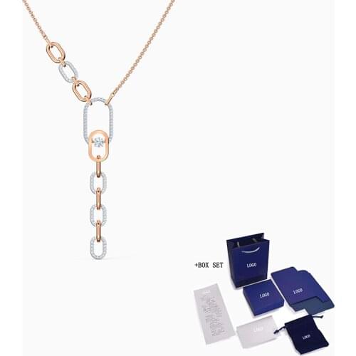 2020 Fashion SWA New SPARKLING DANCE NORTH Y-shaped Necklace Crystal Oval Clasp Pendant Decoration Female Romantic Jewelry Gift