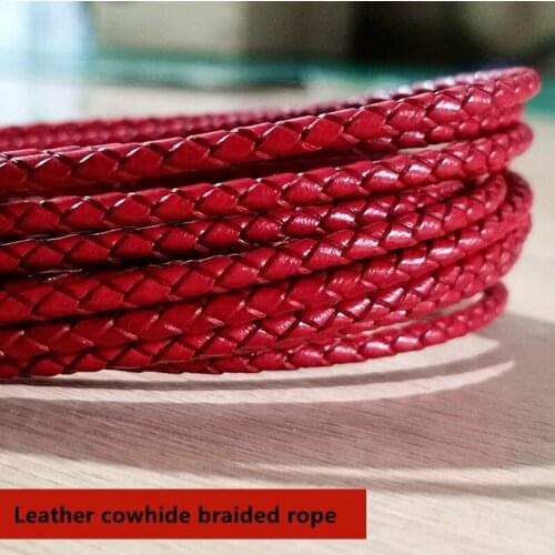 3mmX5m Red Oil-Edge Braided Leather Rope, Precision Cowhide Jewelry Accessories Handmade DIY Braided Ingredients
