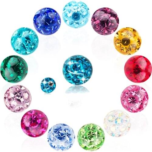 3Pcs 14g 6mm+8mm+10mm Externally Multi Crystal Ferido Epoxy Piercing Replacement Ball For Horseshoe Belly Barbell Earring Stud