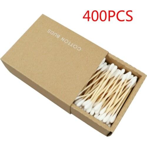 400pcs =2packs Bamboo Cotton Buds Double Head Makeup Cotton Swab Microbrush Wood Sticks Nose Ears Cleaning Health Care Tools