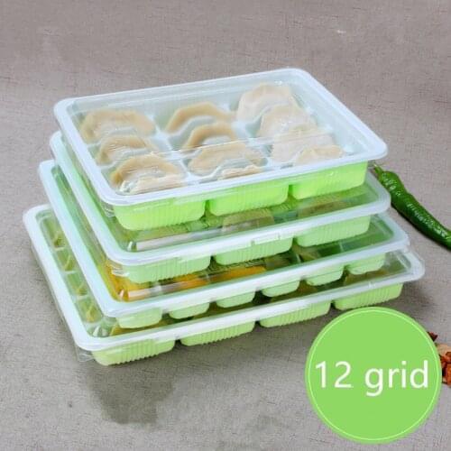 50pcs High quality 12 grid disposable plastic quick-frozen dumplings box picnic food dessert sushi package boxes with covers