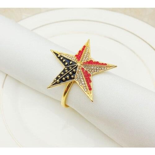 6pcs Patriotic Napkin Rings National Flag Star Buckle Holder for Independence Day 4th of July Veterans Day M17D
