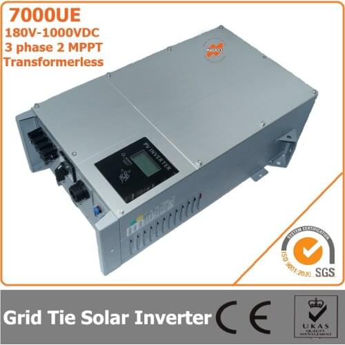 7000W 180V-1000VDC Three Phase Transformerless Solar Grid Tie Inverter with 2 MPPT