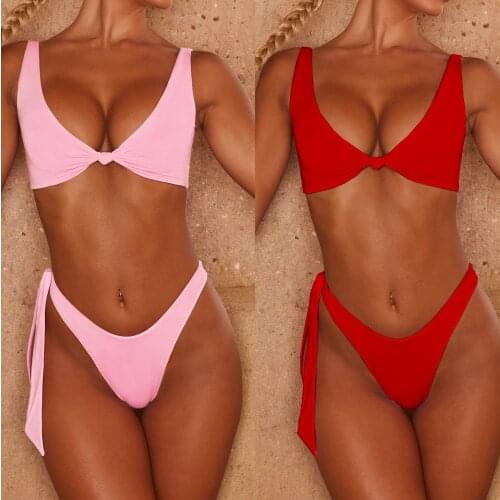 Bikini Sexy Women Swimsuit High Waist Swimwear Women bathing suit Beach wear Solid color bandage split swimsuit sexy bikini