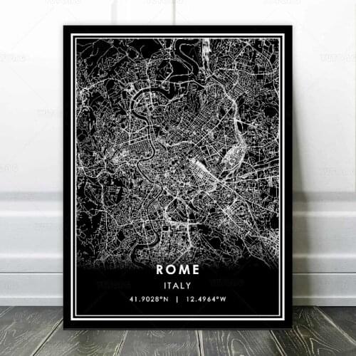 Black and White World City Map ROME Wall Art Canvas Poster Prints Nordic Style Paintings Picture Living Room decoration