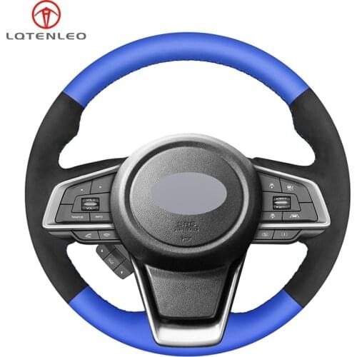 LQTENLEO Black Suede Blue Leather Steering Wheel Cover For Subaru Forester Crosstrek 2018 2019 Legacy Outback Ascent 2017-2020