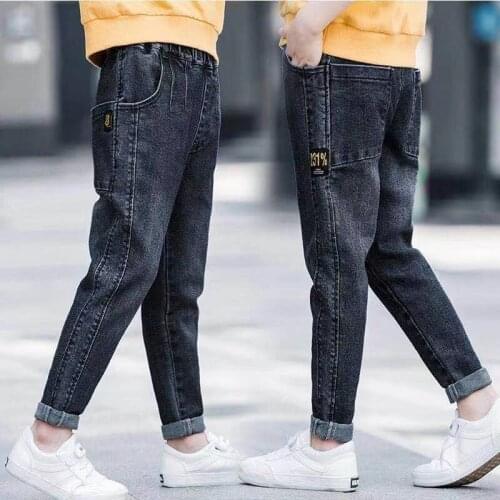 Jeans for Boys Teenagers Clothes for Summer 2021 New Casual Elastic Waist Letters Print Childrens Trousers High Quality