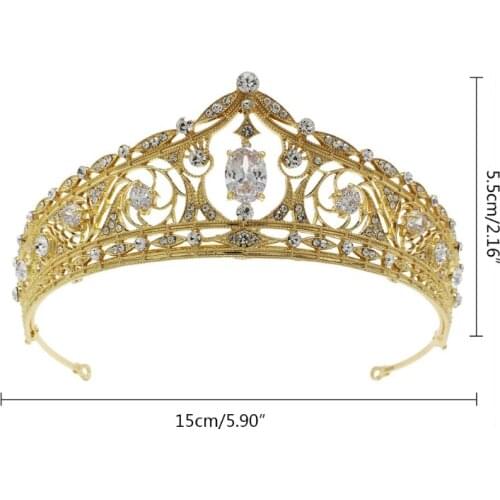 E56A Luxury Geometric Rhinestone Bridal Tiaras Baroque Alloy Crown Crystal Pageant Diadem Headband Wedding Hair Accessories