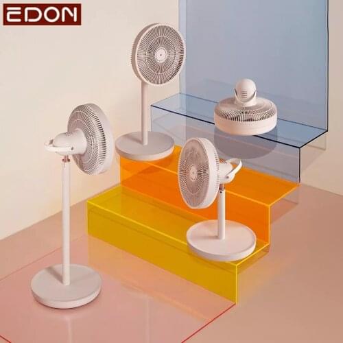 EDON E909 Folding Pedestal Fan Air Circulation Desktop Fan Smart Frequency Conversion 4 Gear Wind Speed With Sleep Night Light