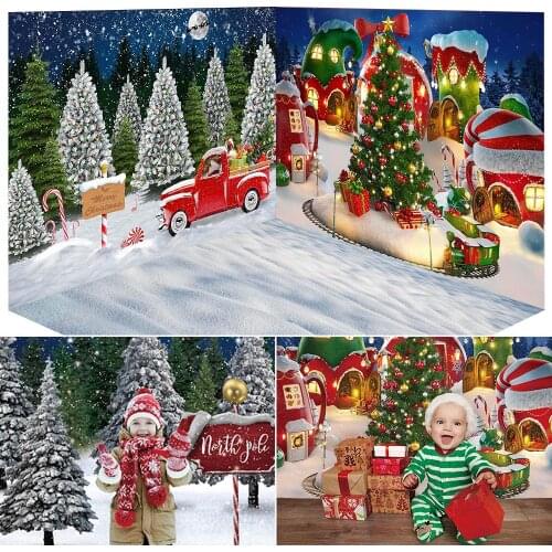 Xmas Snow Wonderland Field Photography Backdrop Christmas Trees Fairy Tale Village Background Winter Room Portrait Photo Studio