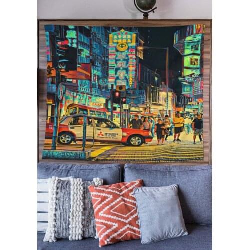 Hong Kong Tapestry Streets At Night Wall Art Chinese Wall Hanging For Dorm Bedroom Living Room Gifts