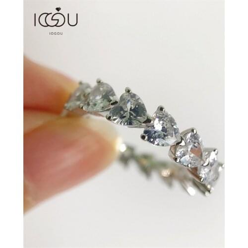 IOGOU Fashion 925 Sterling Silver Heart-shaped High Carbon Diamond Full Eternity Rings For Women Luxury Wedding Engagement Ring
