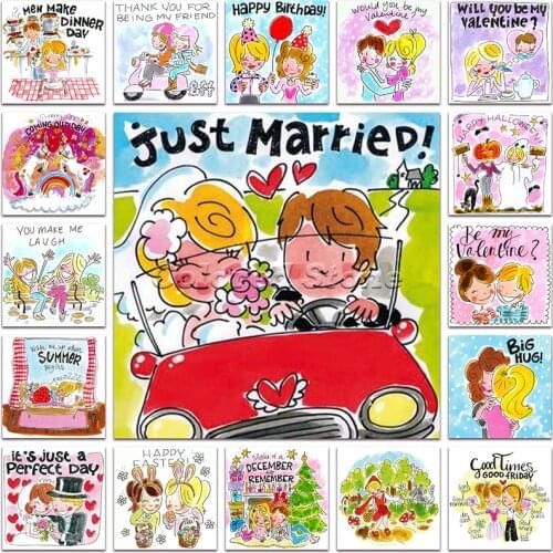 New 5D Full Square Diamond painting embroidery Cross stitch Cartoon Blond Amsterdam Comic girl Husband wife Drawing mosaic BA05