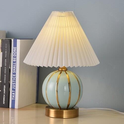 Round Ball Golden Edge Ceramic Table Lamp Japanese Style Vintage Bedside Lamp For Bedroom Night Light Dimming Remote Control