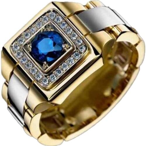Milangirl Blue Stone Square Copper Alloy Men Ring Engraved Dragon Male Rings