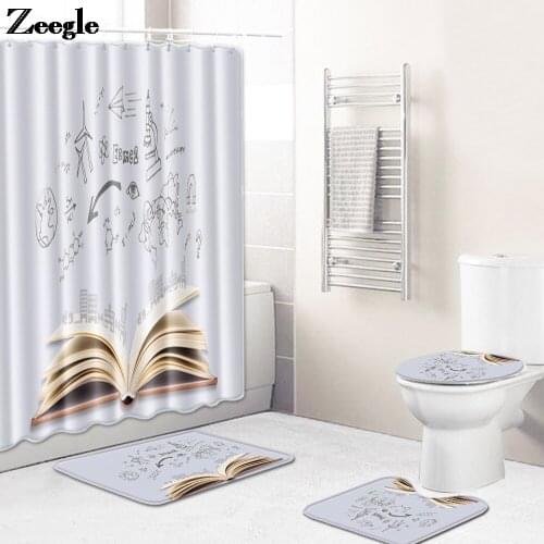 Nordic Style Bath Mat and Shower Curtain Set Anti Slip Bathroom Carpet Home Decor Microfiber Toilet Mat Foot Rug Set