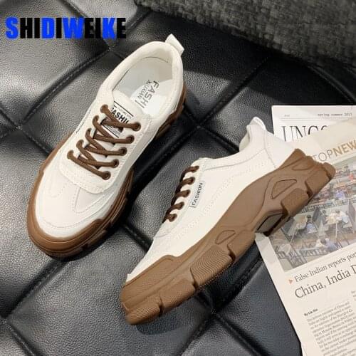 2021 New Spring Summer Lace-up White Shoes Women Flat Leather Shoes Female White Board Casual Shoes Women Sneakers AC718