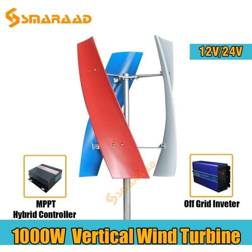 New Arrival 800W 1000W Wind Vertical Turbine Generator Alternative Energy Generators 12V 24V MPPT Hybrid Controller Off Inverter