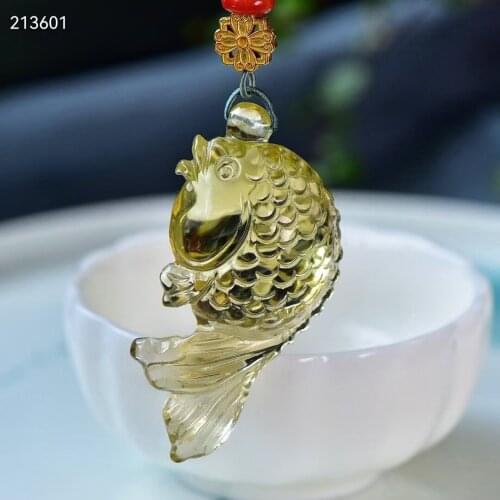 Genuine Natural Yellow Citrine Quartz Fish Pendant 58.5*29*13mm Brazil Women Jewelry Clear Carved Beads Necklace AAAAA