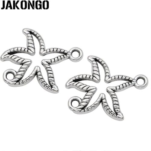JAKONGO Antique Silver Plated Hollow Starfish Connectors for Making Bracelet Handmade DIY Jewelry Accessories 18*13mm 20pcs/lot