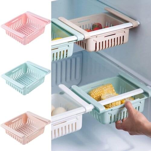 Adjustable Refrigerator Organizer Drawer Basket Stretchable Plastic Refrigerator Pull-out Drawer Fresh Spacer Layer Storage Rack