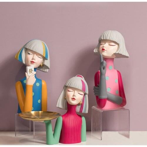 Nordic Modern Fashion Girl Figure Sculpture Home Decor Craft Desktop Ornament Resin Figurine Room Accessories Bedroom Decoration