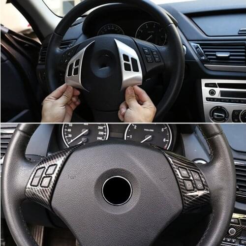Carbon Fiber Style Car Steering Wheel Switch Button Frame Cover Sticker Trim For BMW X1 E84 2010 2011 2012 2013 For 3 Series E90