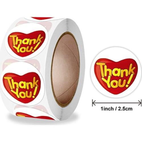 50-500pcs heart Love Packaging Sticker Roll 1inch Thank you Scrapbooking Label Stickers Festival Birthday Gift Decorations