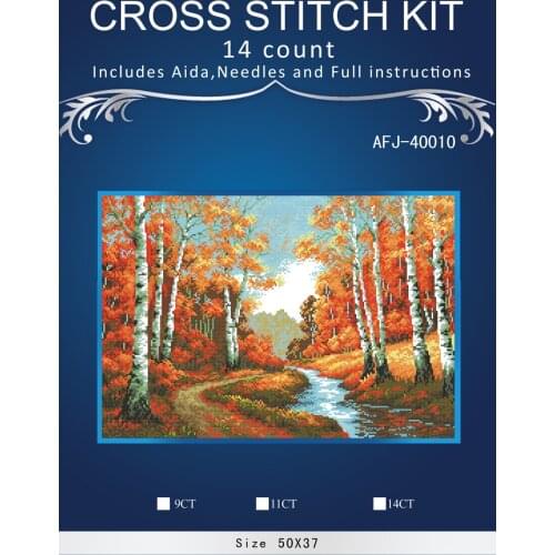 Top Quality Beautiful Hot Sell Counted Cross Stitch Kit The Golden Grove Birch Tree Forest River riolis 1155