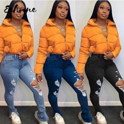 Women Vintage Hole Hollow Out Skinny Jeans Streetwear Split Flare Denim Pants Fashion Skinny High Waist Jeans Femme Denim Pants