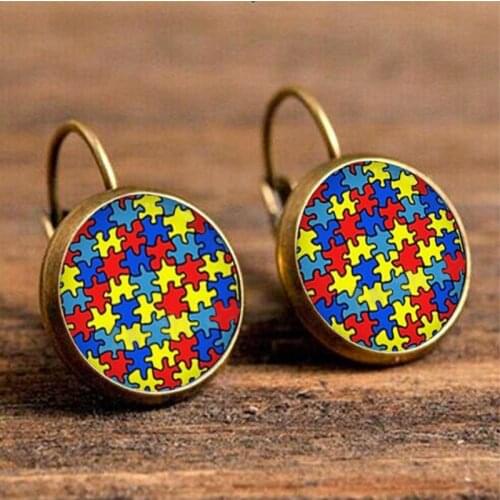 Vintage Colorful Blocks Puzzle Stud Earrings For Women Jewelry Handmade Glass Cabochon Alloy Brincos Girls Gifts