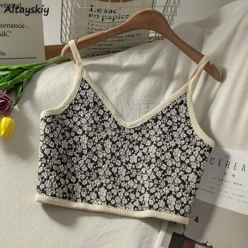 Floral Camis Women Summer Korean Style Chic Trendy Tender Leisure Elegant Ulzzang Maiden Female Crop Top Vintage Ins New Retro