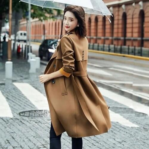 High Quality Women Windbreaker 2021 Spring Autumn Double Breasted Long Trench Coat Elegant Office Ladies Overcoat With Belt H227