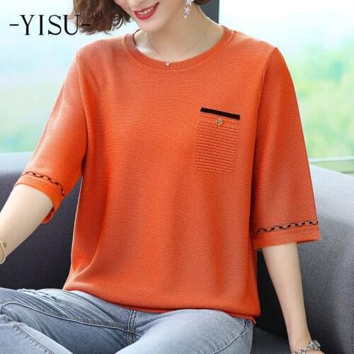 YISU Women clothing O-Neck Solid color Middle sleeve Sweater Summer toppies Loose Thin Femalet Knitted Jumper