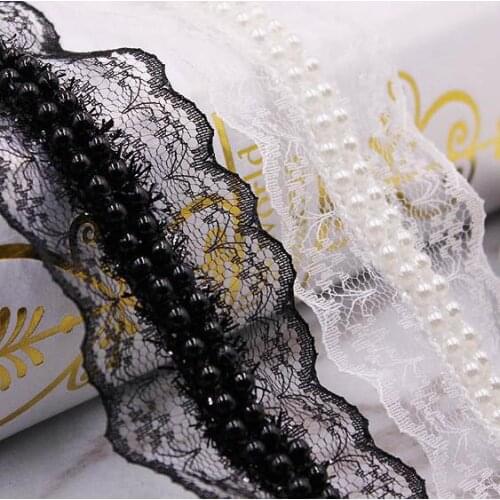 10Yards Delicate Wedding Dress Pearl Trims Appliques Ivory Beaded Lace Ribbon Hats Underwear Curtain Decor Accessories