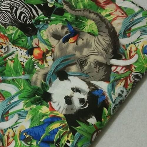 100% Cotton viaPhil Brand New Vivid Happy Animal Zoo Elephat Panda Zebra Green Leaf Printed Fabric Patchwork Home Decor