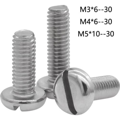 100pcs DIN85 GB67 M3 M4 M5 304 Stainless Steel Slotted Pan Screws Slotted Grooving Screw Machine Screw