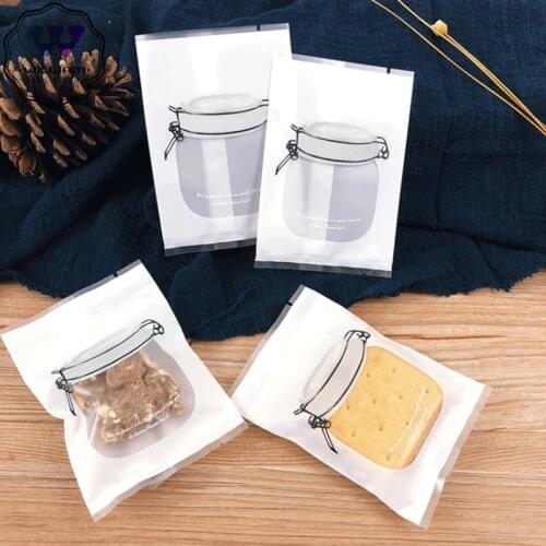 100pcs/set White Bottle Cookie Bags Letter Flat Self Stand Food Biscuit DIY Baking Packing Plastic Machine Seal Bag